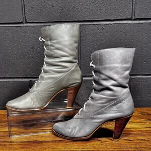 Vintage Endicott Johnson Fashion Boots Women’s 8M Gray Leather Lace-Up Heels